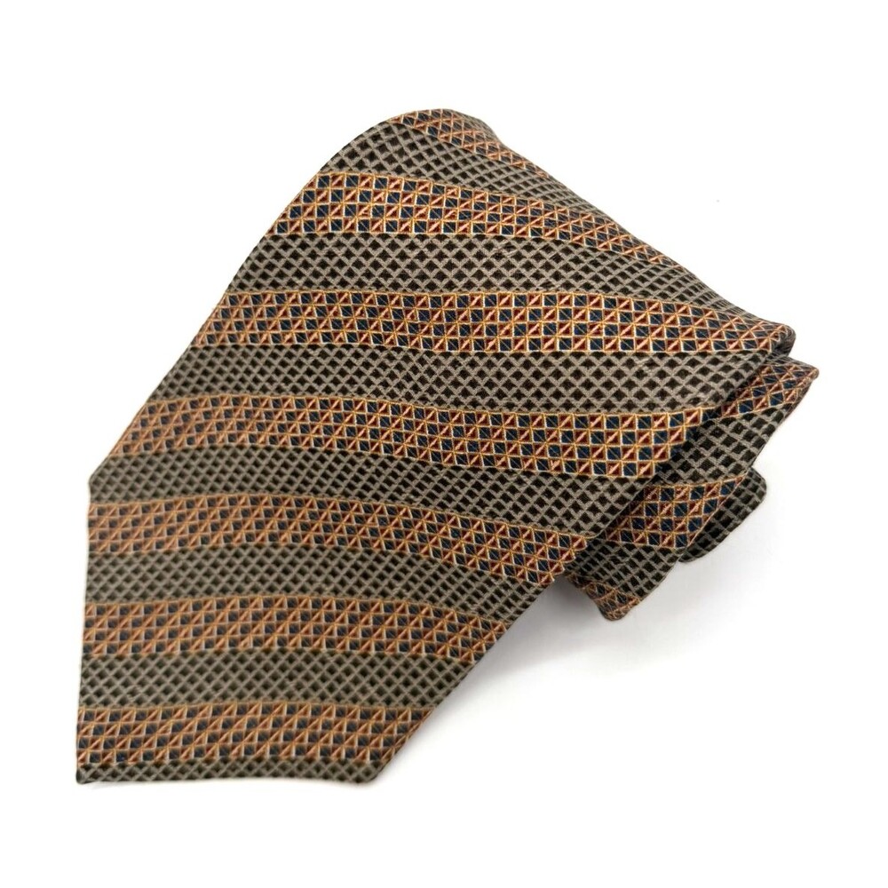 Nautica Men's Silk Tie Brown Tan Geometric Diagonal Stripe Woven Jacquard